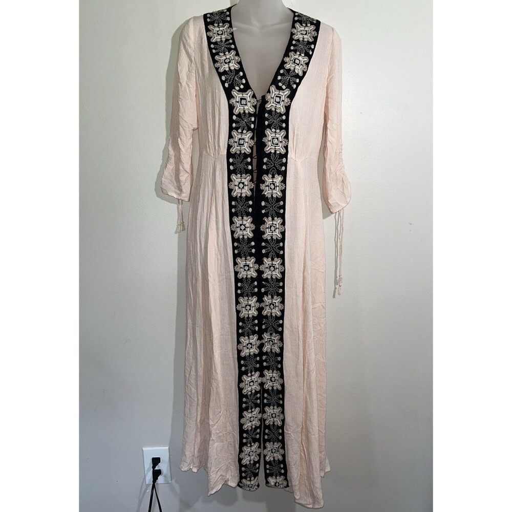FREE PEOPLE FABLE MAXI DRESS SZ 6 LIGHT PINK EMBROIDERED BOHO